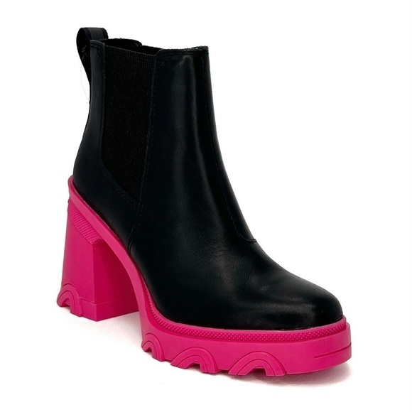 Sorel Brex Waterproof Chelsea Ankle Boots Size 6 Platform Black Pink New NWT - Picture 1 of 10